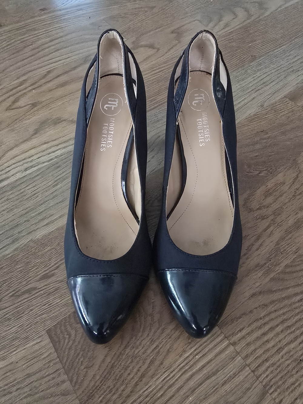 Mootsies Tootsies Navy Pointed Toe Pumps with Patent Point & Heel Accent
